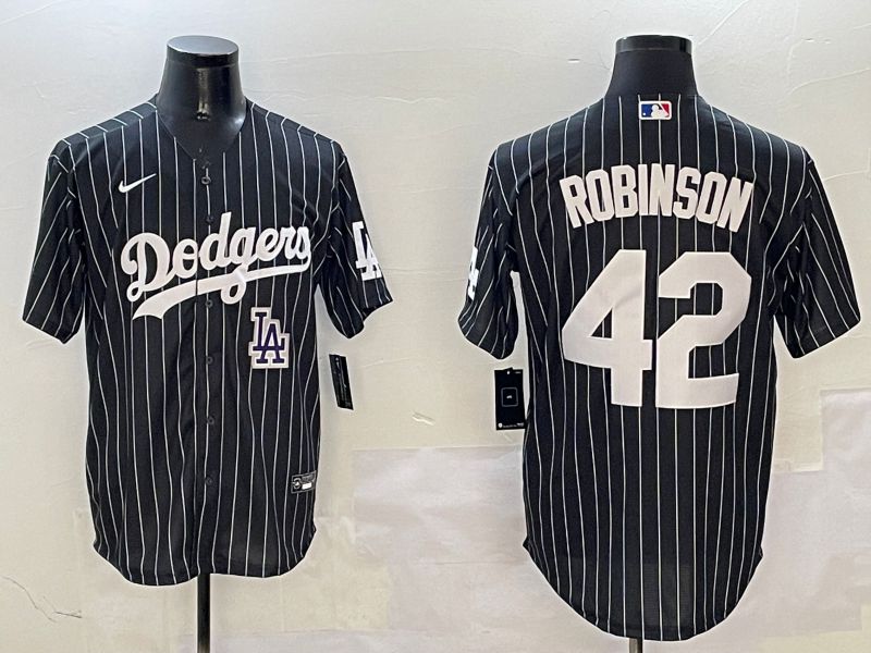 Men Los Angeles Dodgers 42 Robinson Black Stripe Jointly Name 2025 Nike MLB Jersey style 12